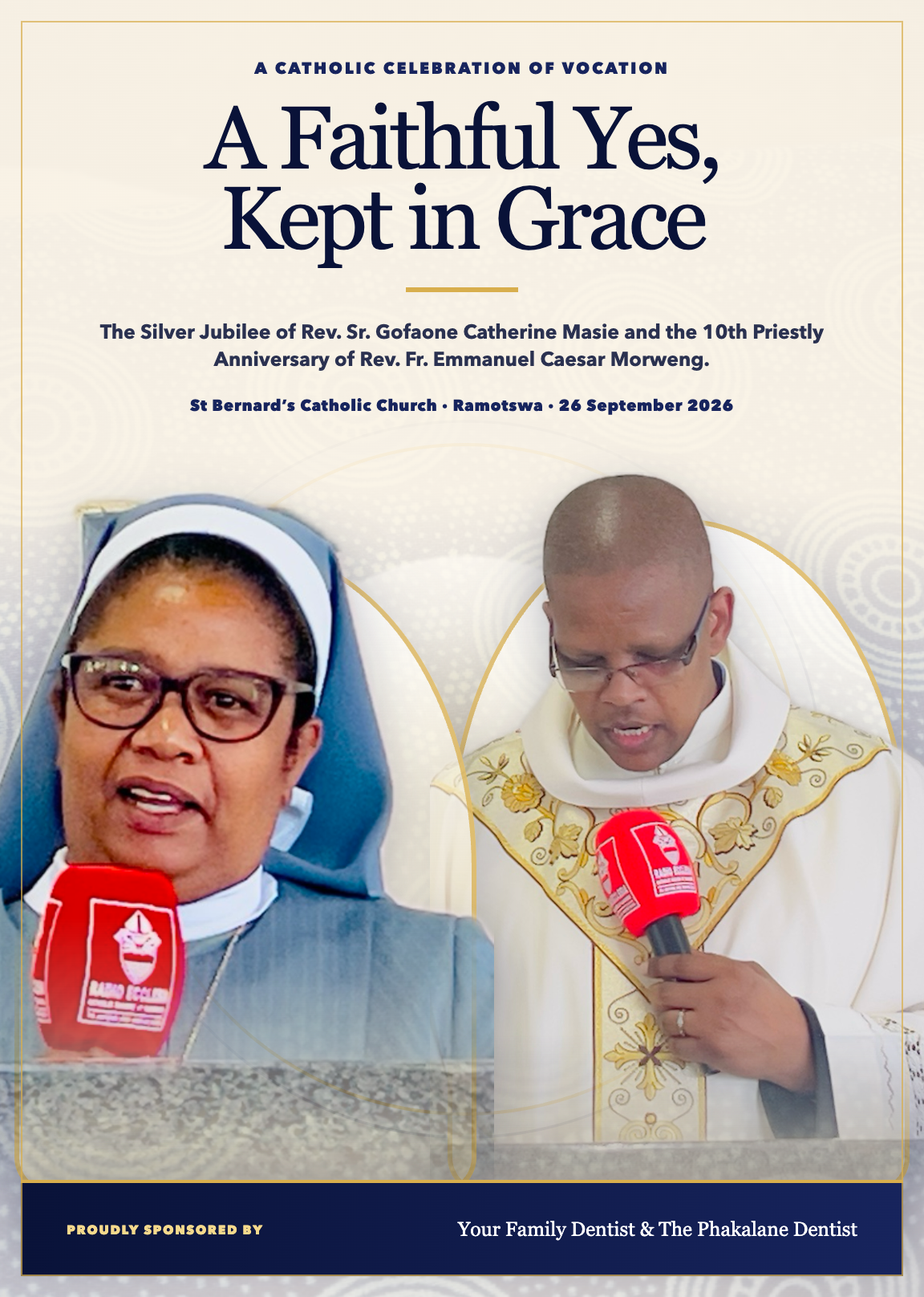 Project 02 cover: A Faithful Yes, Kept in Grace, featuring Rev. Sr. Gofaone Catherine Masie and Rev. Fr. Emmanuel Caesar Morweng